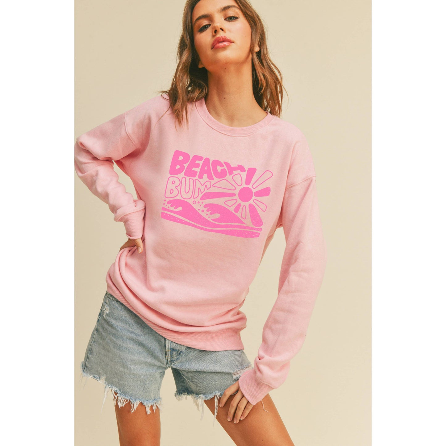 Beach Bum Graphic Sweatshirt: TEA ROSE / M