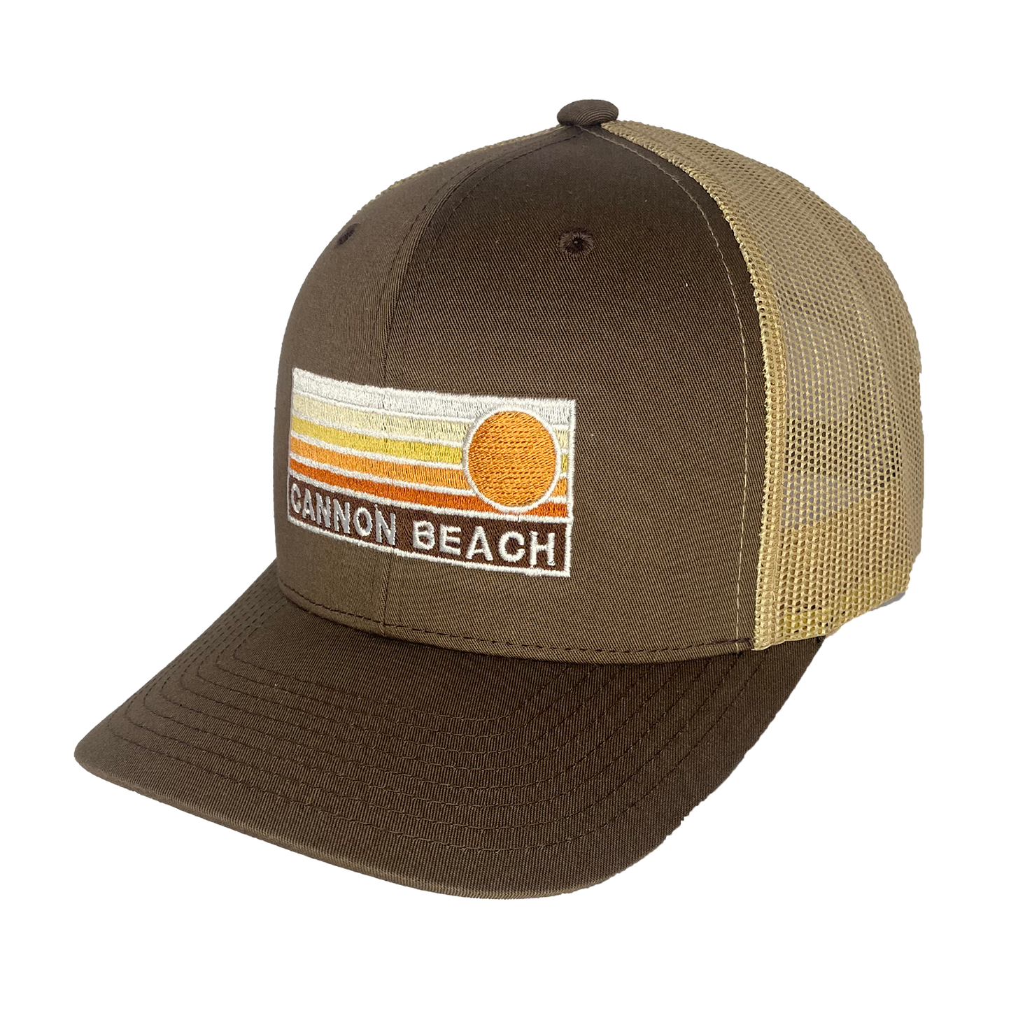 Sun Horizon Curved Bill Trucker Cap: Turquoise White