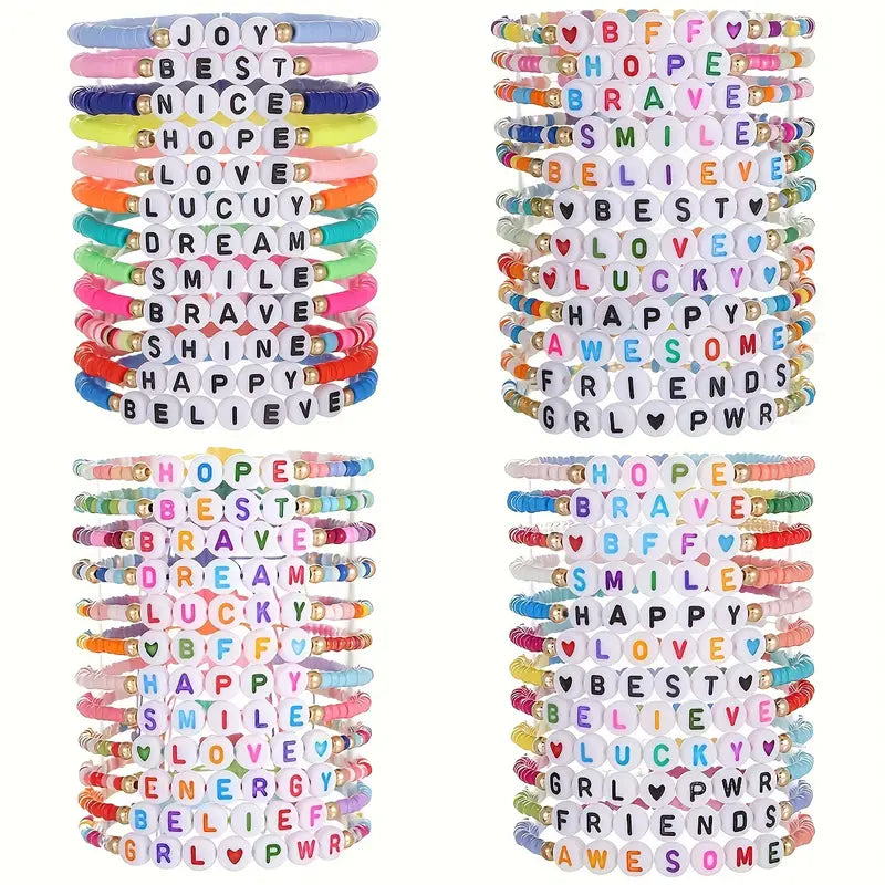 Boho Style Friendship Bracelet Set with Colorful Soft Clay Beads