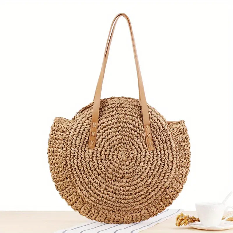 Circular Single Shoulder Grass Woven Bag
