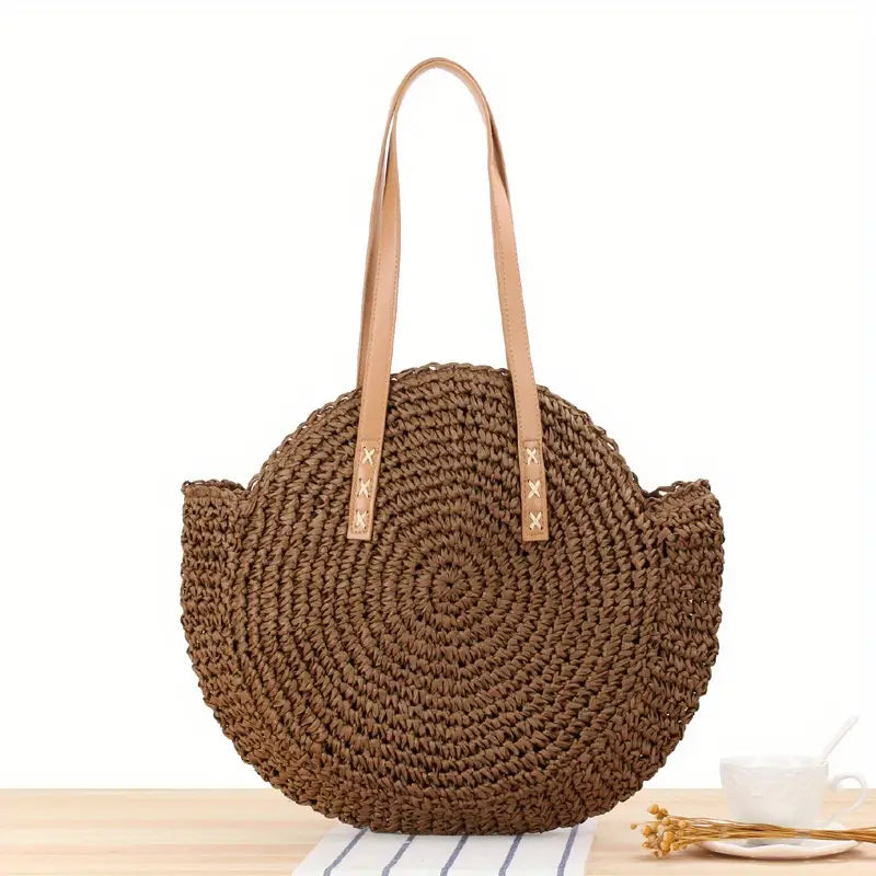 Circular Single Shoulder Grass Woven Bag
