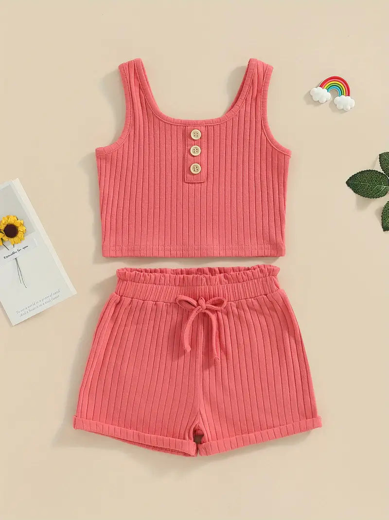 Girls' Casual Knit Vest Shorts Set