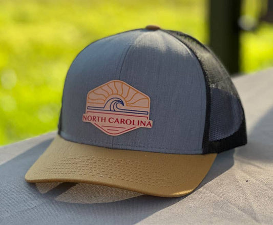 Sun & Waves Leather Patch Hat - CUSTOMIZABLE: Rust/Khaki