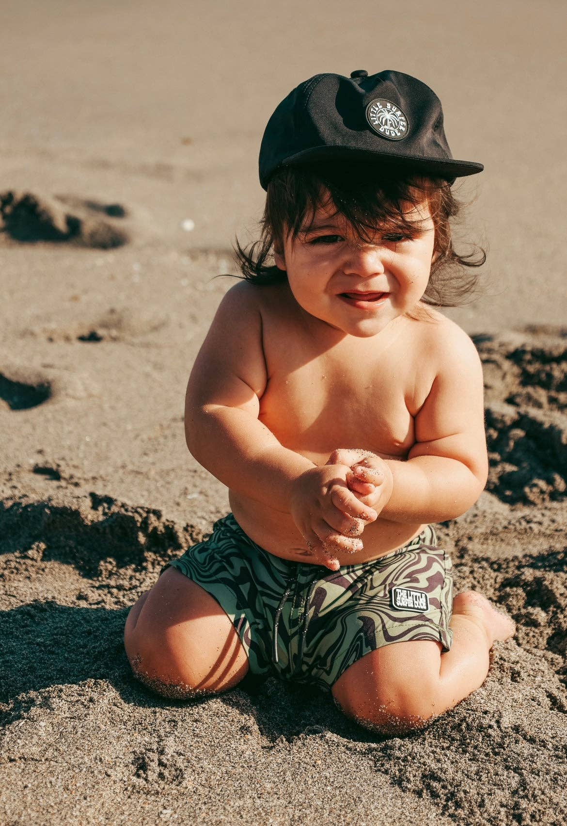 Green and Black Swirl Swim Trunks
