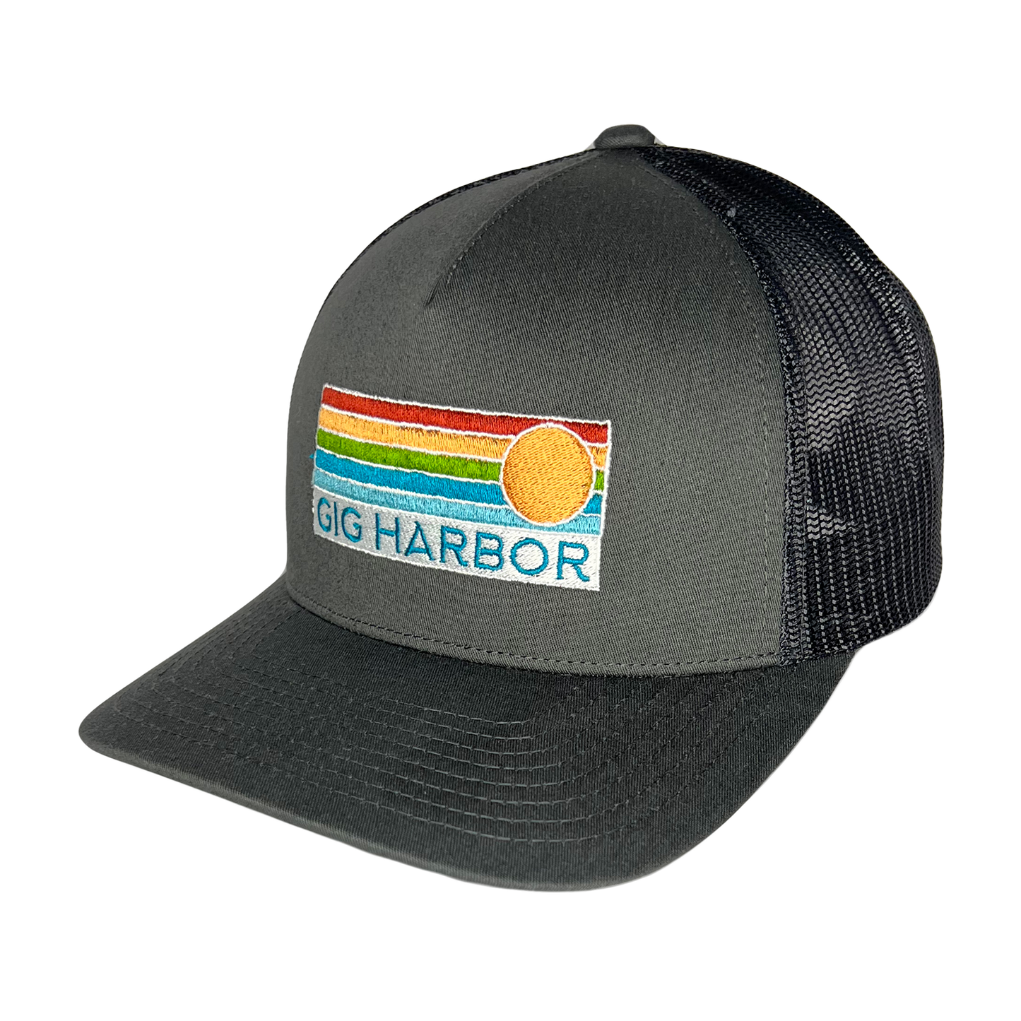 Sun Horizon Curved Bill Trucker Cap: Turquoise White