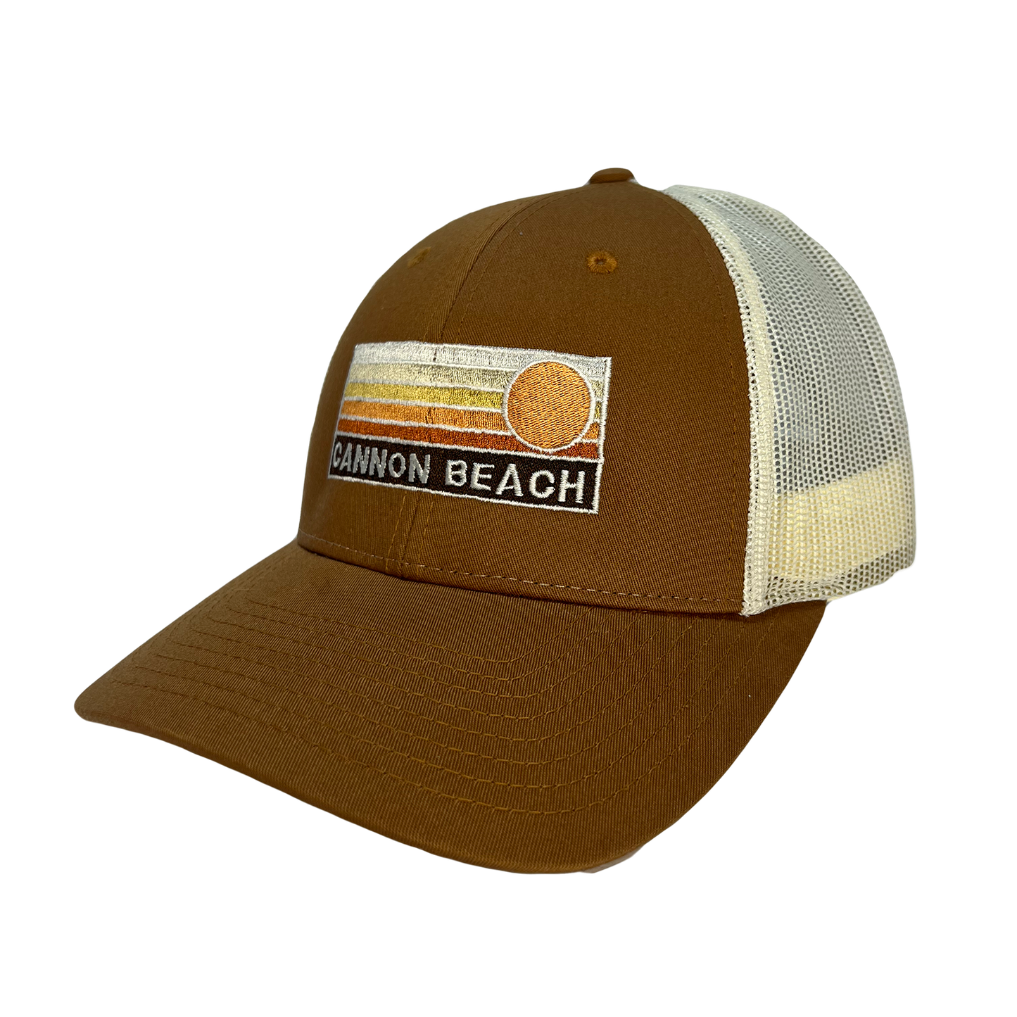 Sun Horizon Curved Bill Trucker Cap: Turquoise White