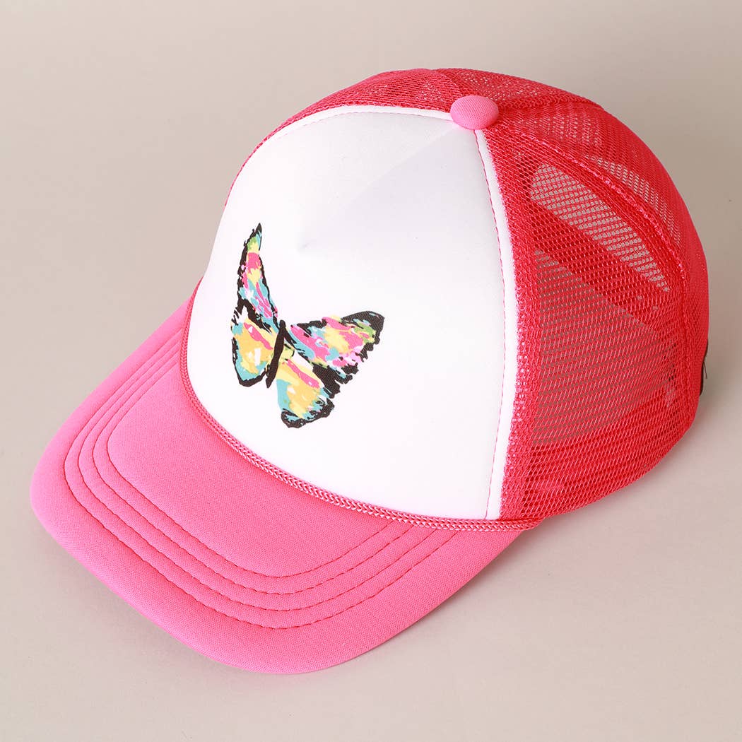 Kid's Hand-Painted Abstract Butterfly Trucker Cap
