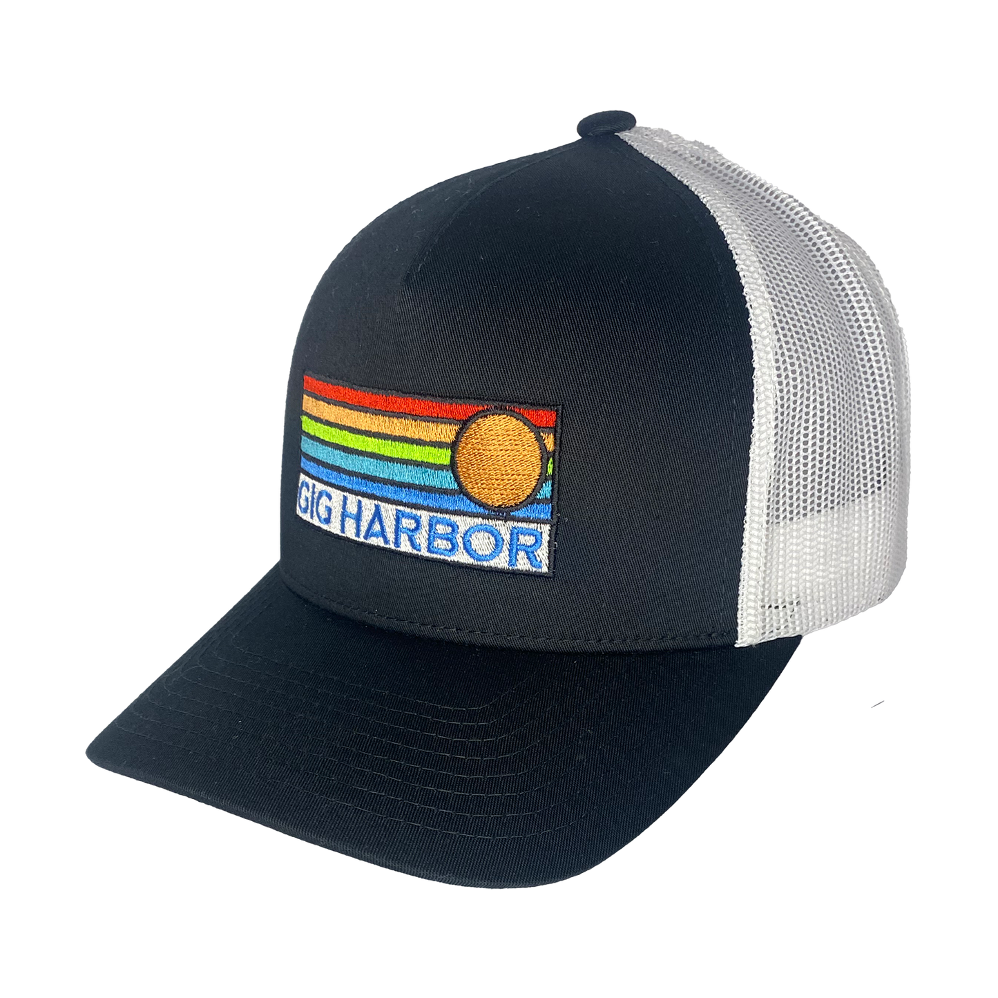 Sun Horizon Curved Bill Trucker Cap: Turquoise White