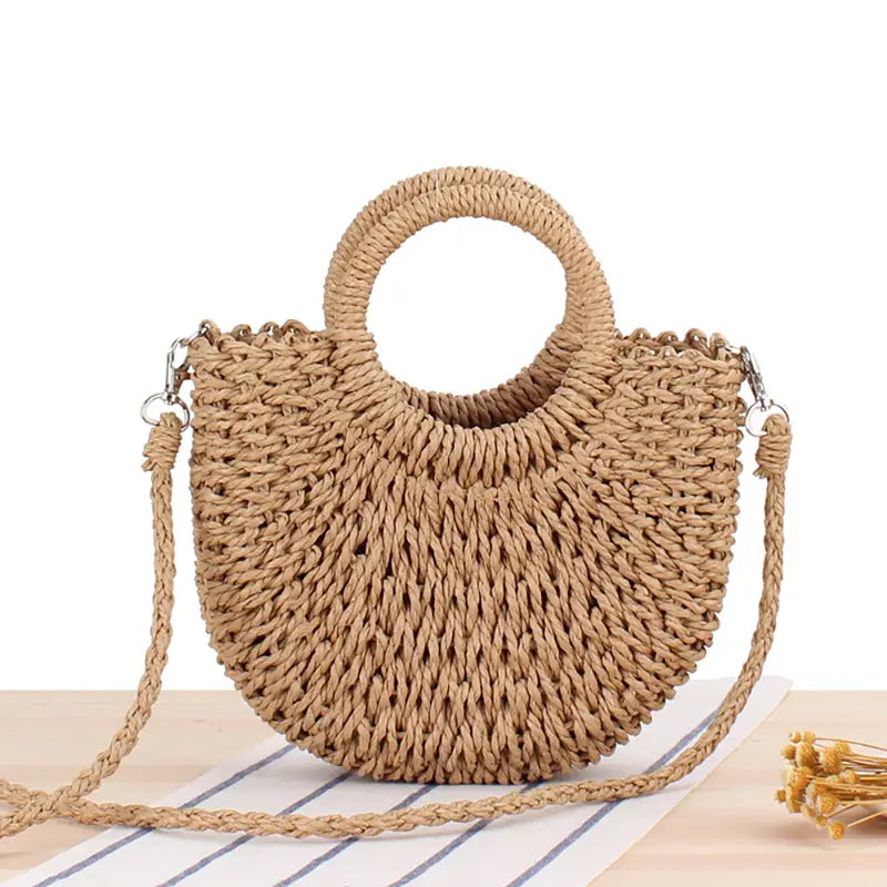 CSC Half-Round Woven Straw Bag