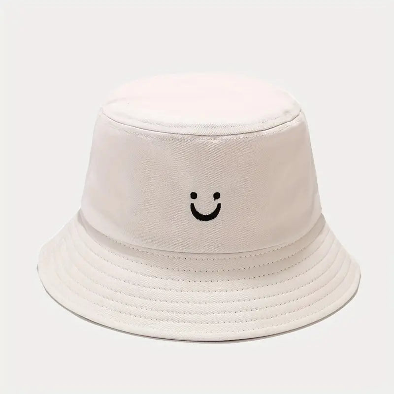 Trendy Versatile Sunshade Bucket Hat With Smile Embroidery