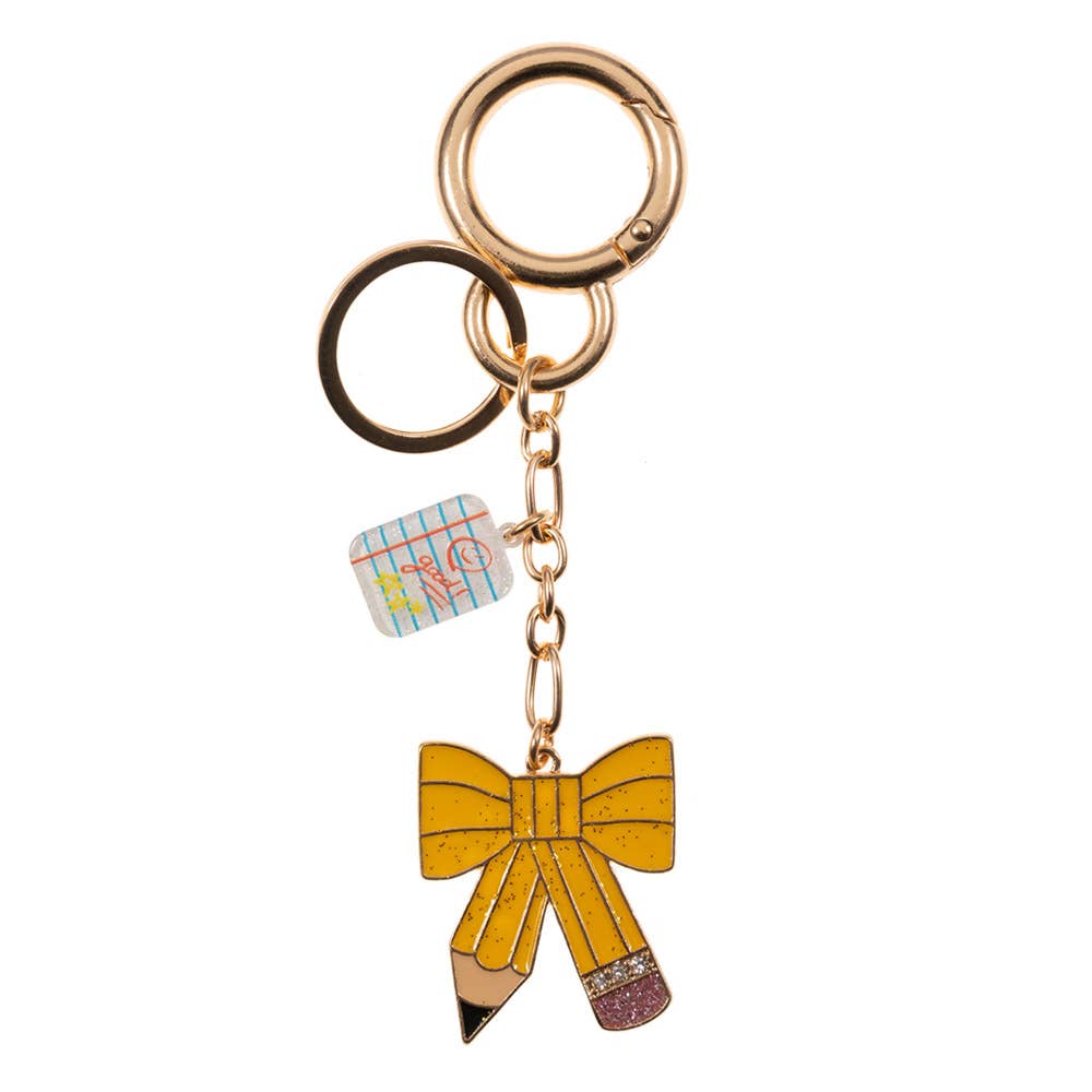 Enamel Bow Pencil Note Charm Keychain / Bag Charm