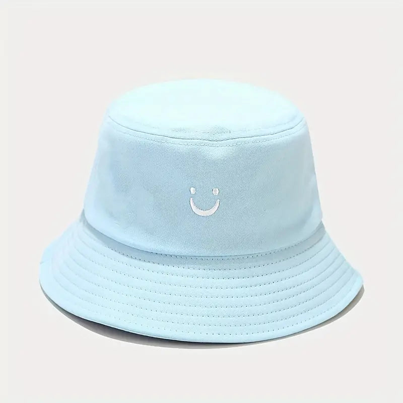 Trendy Versatile Sunshade Bucket Hat With Smile Embroidery
