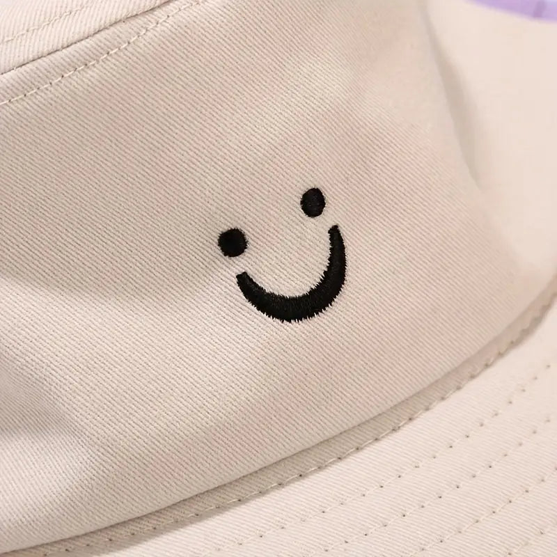 Trendy Versatile Sunshade Bucket Hat With Smile Embroidery