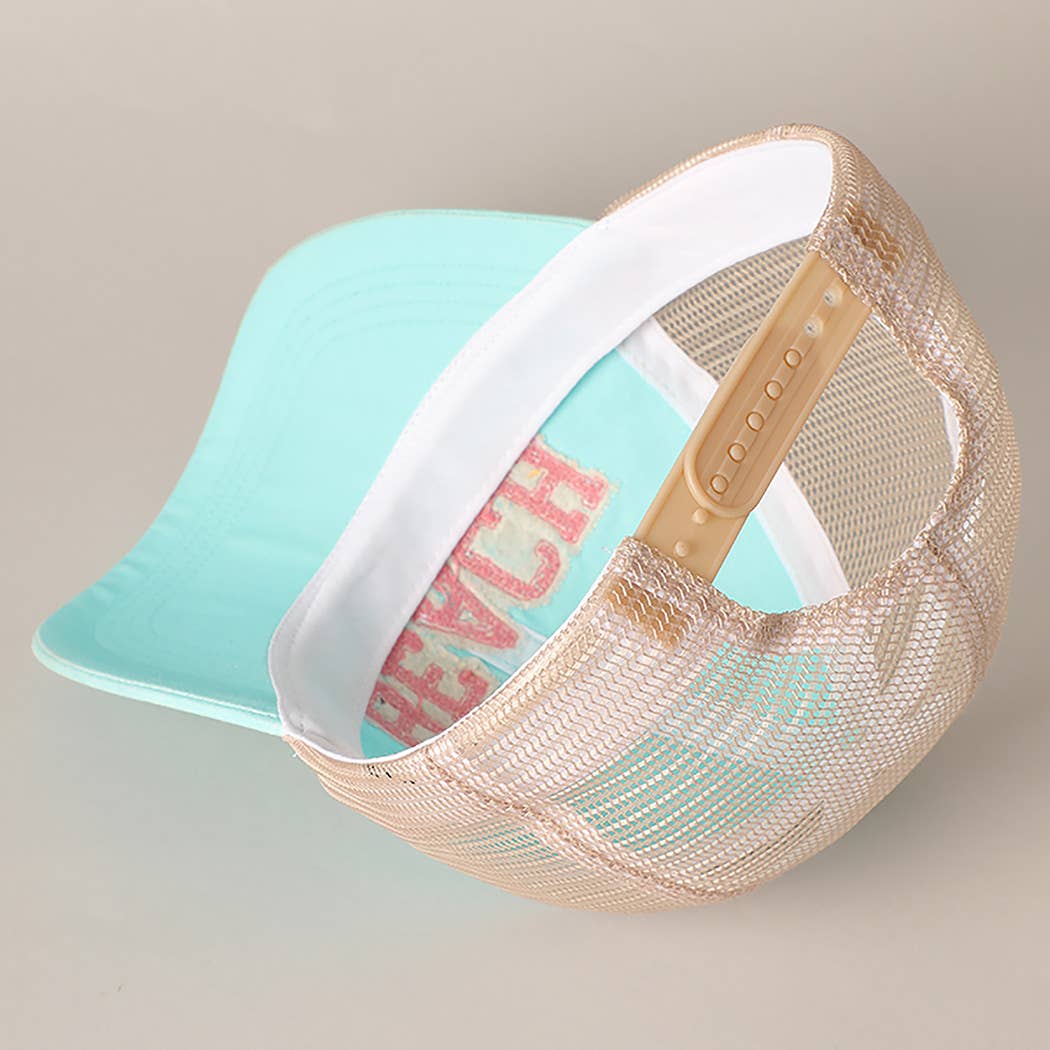 BEACH Chenille Letter Patch Mesh Back Baseball Cap