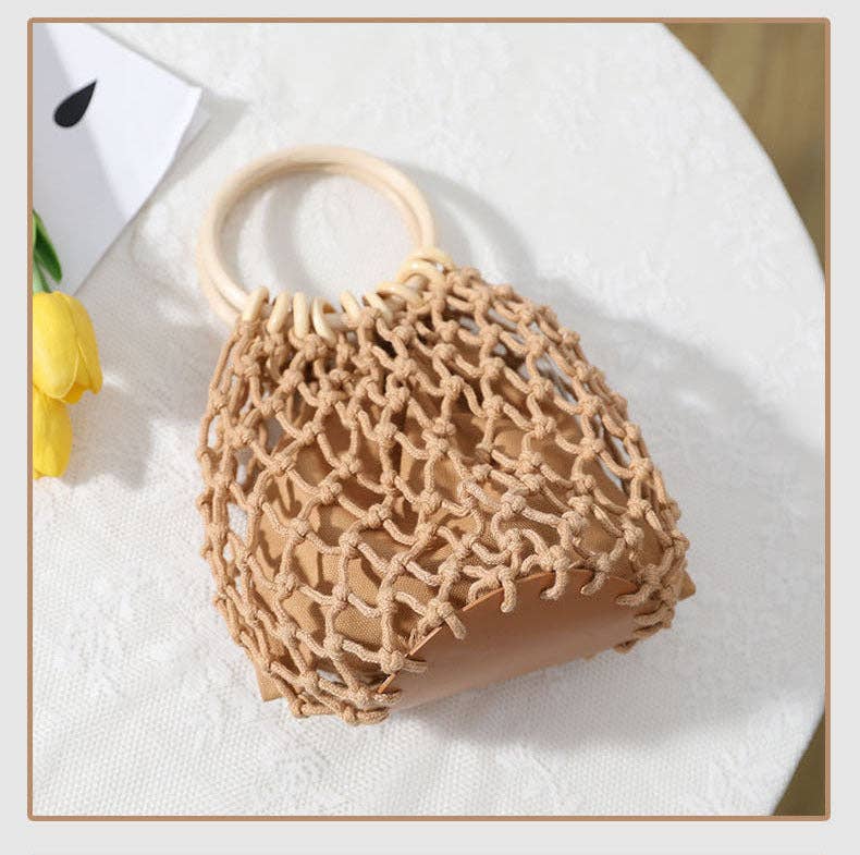 Casual Holow Out Round Handle Beach Handbag MK2BLCR6W10BBG384