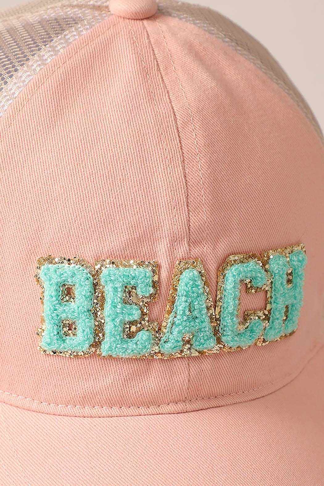 BEACH Chenille Letter Patch Mesh Back Baseball Cap