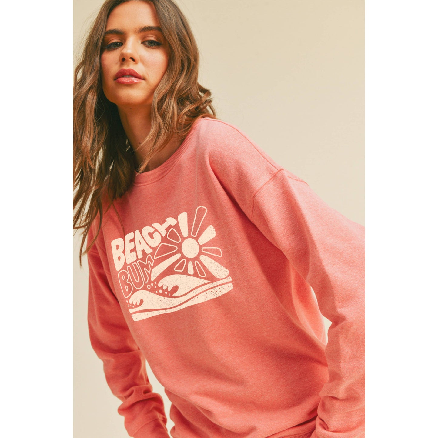 Beach Bum Graphic Sweatshirt: TEA ROSE / M