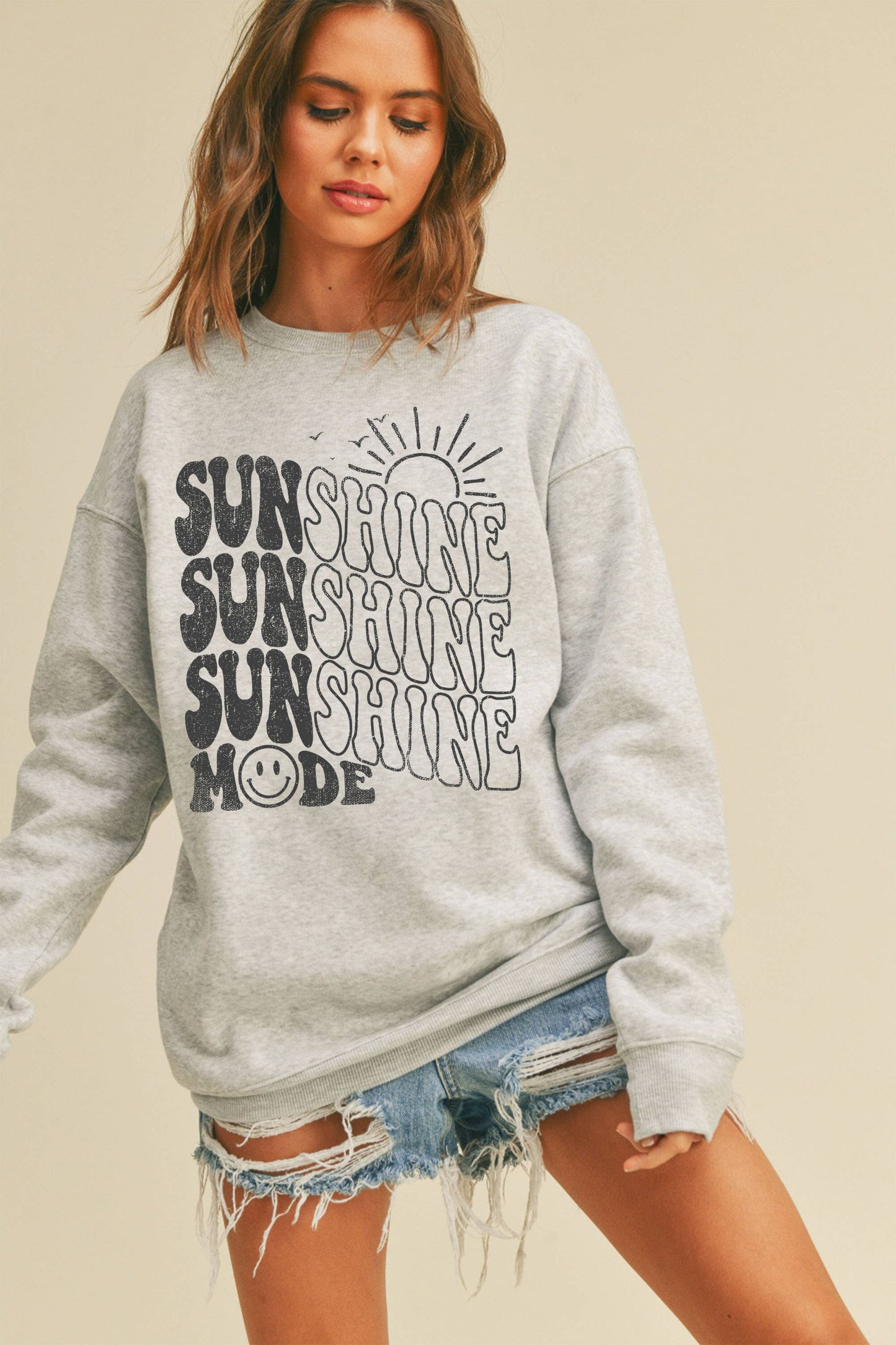 Sunshine Mode Graphic Sweatshirt: LIGHT HEATHER GREY / M