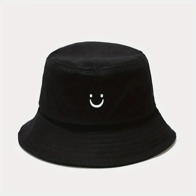 Trendy Versatile Sunshade Bucket Hat With Smile Embroidery
