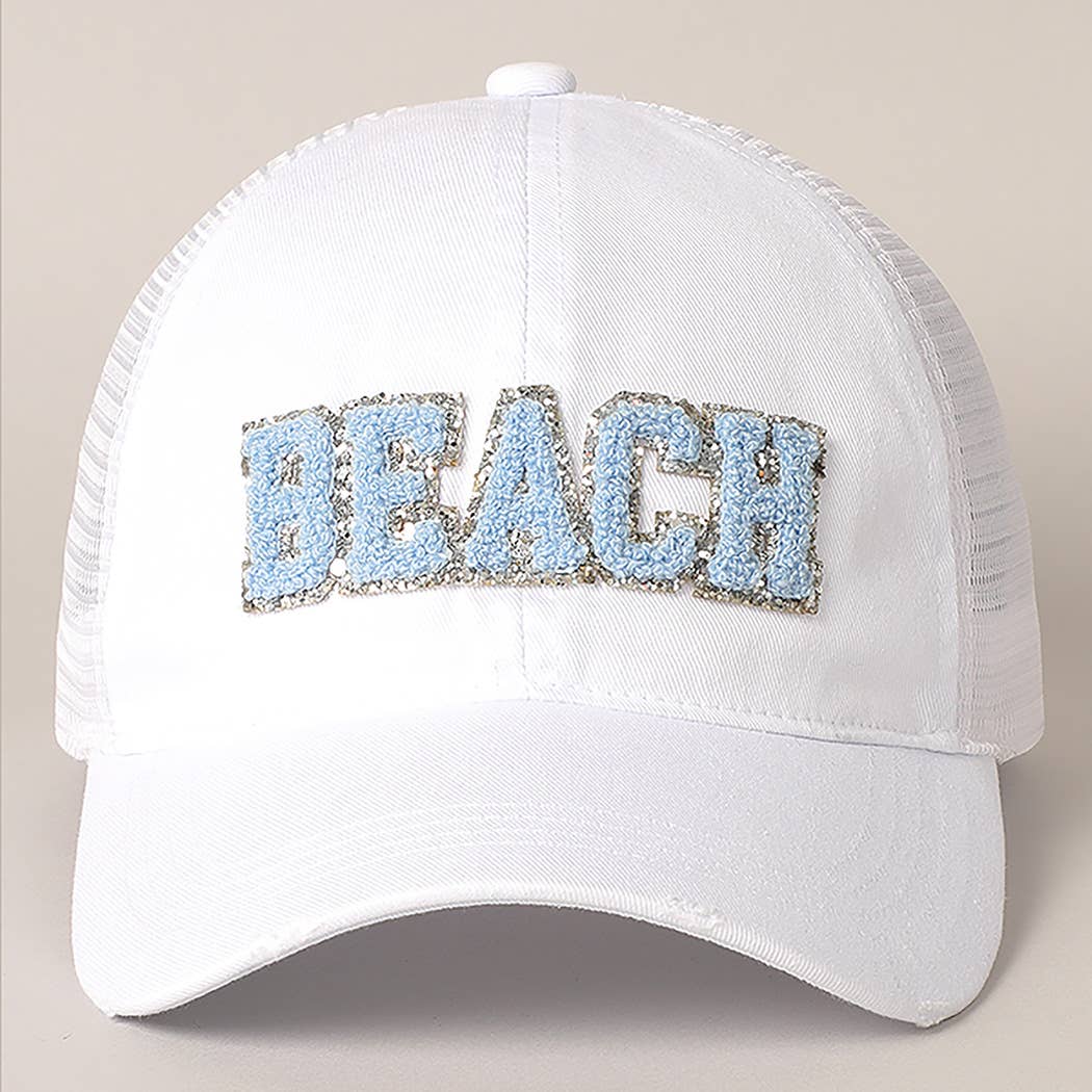 BEACH Chenille Letter Patch Mesh Back Baseball Cap