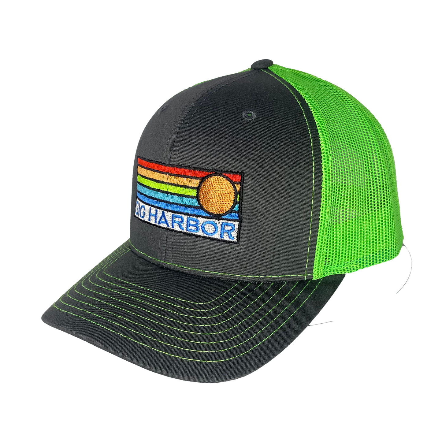 Sun Horizon Curved Bill Trucker Cap: Turquoise White