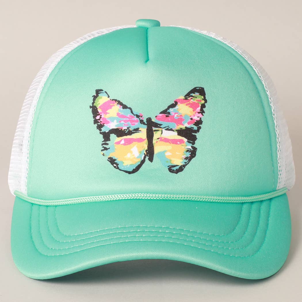 Kid's Hand-Painted Abstract Butterfly Trucker Cap