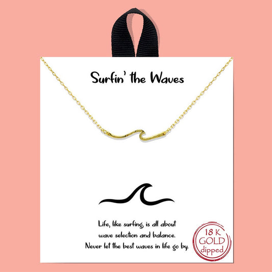 Gold-Dipped Wave Charm Necklace