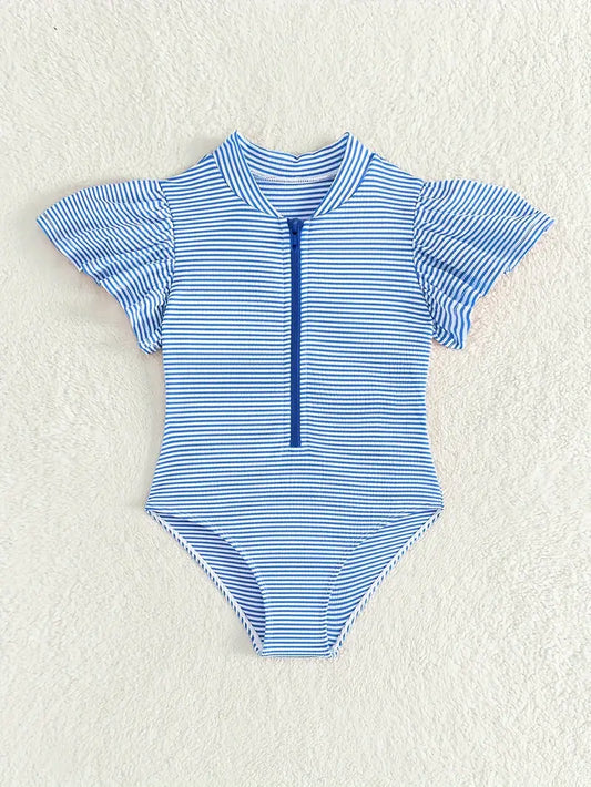 1PC Girls Flounce Sleeve Zipper Swimwear Swimsuit