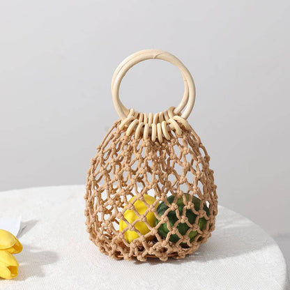 Casual Holow Out Round Handle Beach Handbag MK2BLCR6W10BBG384