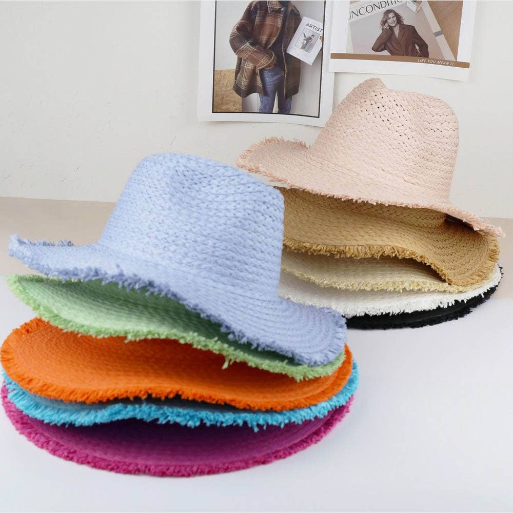 Frayed Solid Straw Sun Hat