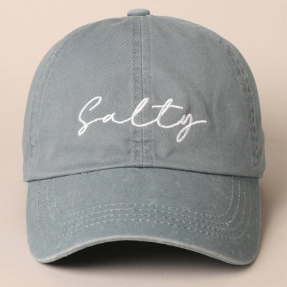 Salty Lettering Embroidery Baseball Cap: One Size / SAGE