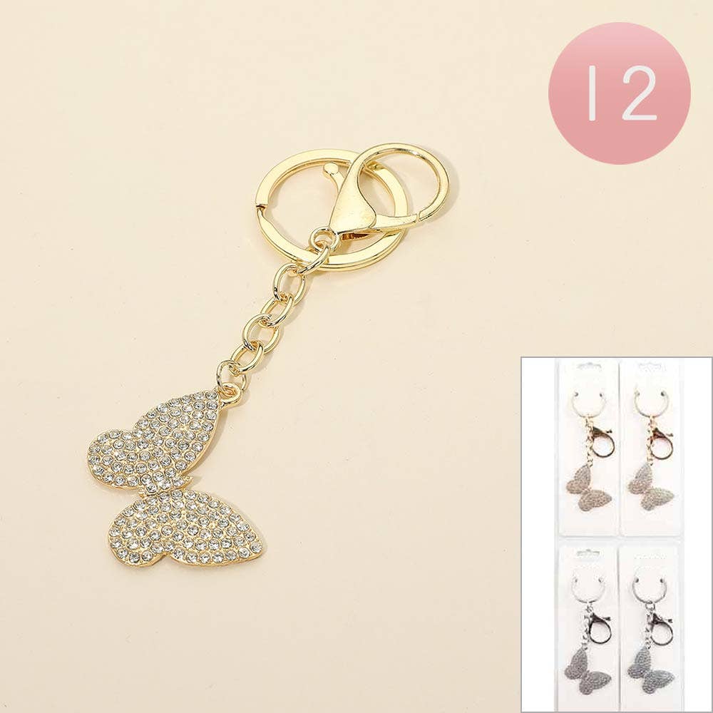 Rhinestone Pave Butterfly Drop Bag Charm Keychains