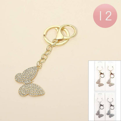 Rhinestone Pave Butterfly Drop Bag Charm Keychains