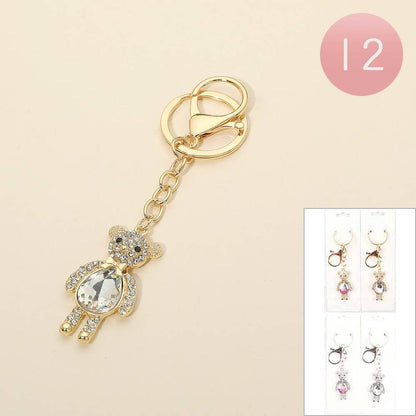 Rhinestone Teddy Bear Drop Bag Charm Keychains