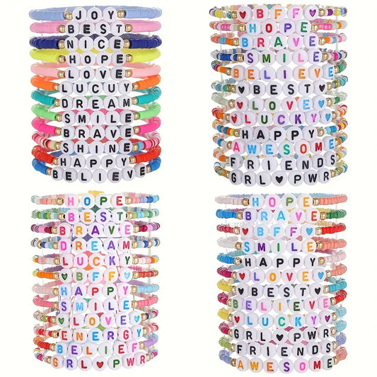 Boho Style Friendship Bracelet Set with Colorful Soft Clay Beads