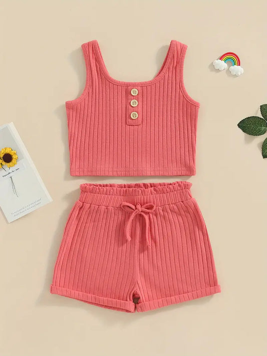 Girls' Casual Knit Vest Shorts Set