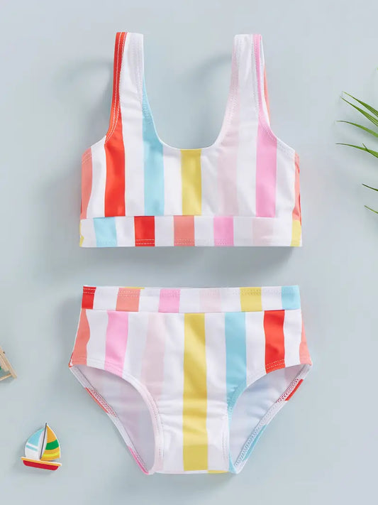 Toddler Girls' Vibrant Rainbow Stripe Bikini Set