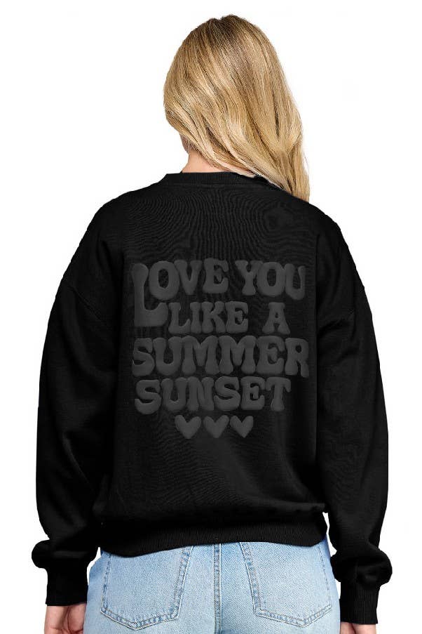 Basic Crew Neck Sweatshirt With Love Puff Print