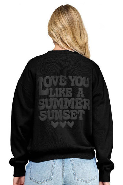 Basic Crew Neck Sweatshirt With Love Puff Print