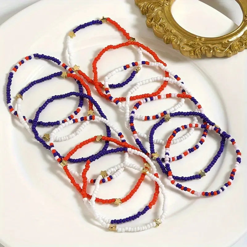 American Flag Bracelets with Star Charms - Red White & Blue Beaded Jewelry