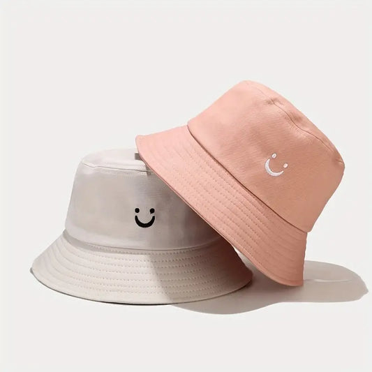 Trendy Versatile Sunshade Bucket Hat With Smile Embroidery