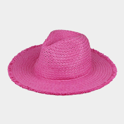 Frayed Solid Straw Sun Hat