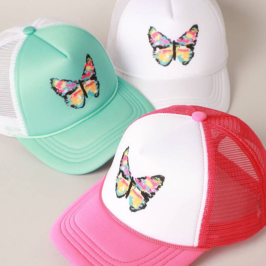 Kid's Hand-Painted Abstract Butterfly Trucker Cap