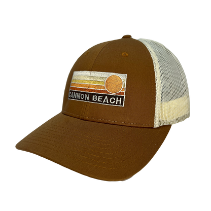 Sun Horizon Curved Bill Trucker Cap: Turquoise White