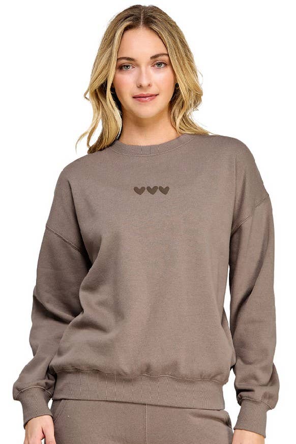 Basic Crew Neck Sweatshirt With Love Puff Print