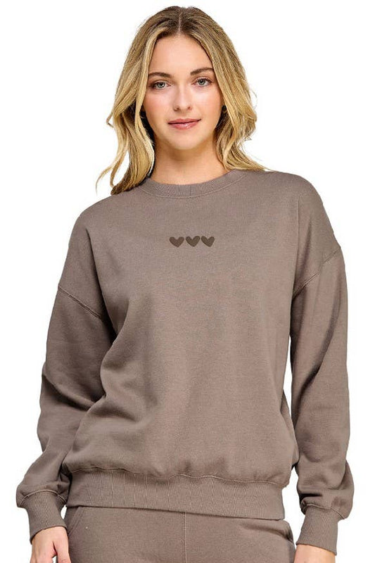 Basic Crew Neck Sweatshirt With Love Puff Print