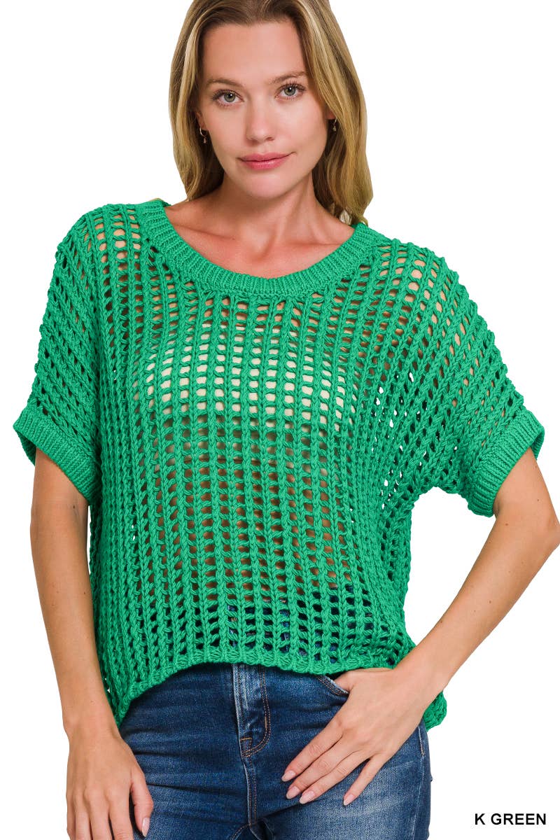 Fish Net Short Sleeve Crochet Sweater