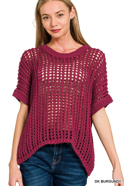 Fish Net Short Sleeve Crochet Sweater