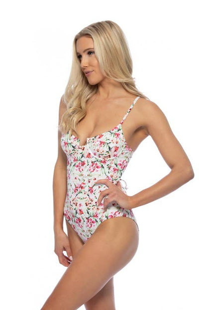 Floral Underwire Lace Tie Back One Piece