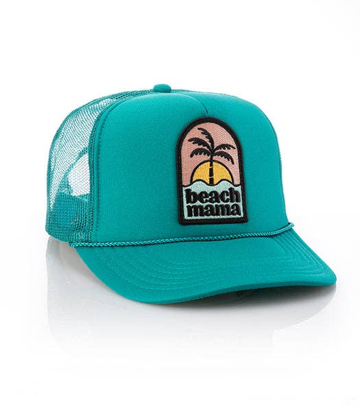 Beach Mama Patch Trucker Hat: Khaki